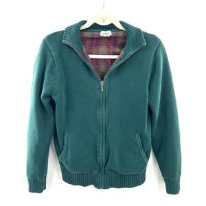 Vintage LL Bean classic grandpa dark teal zip up cardigan sweater flannel line S